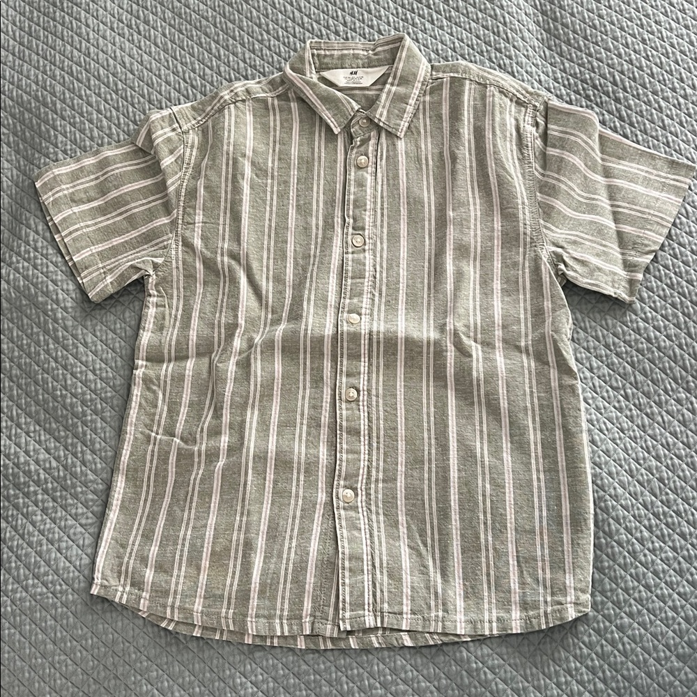 H&M Kids Button Down Shirt - Green and Tan Striped